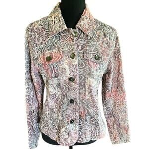 Analogy Petite Paisley Textured Button-Up Jacket – Size Petite